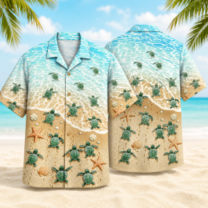 Baby Sea Turtle Hawaiian Shirt for Men & Women, Beach Ocean Wave Aloha Shirt