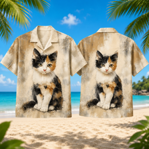 Calico Kitten Hawaiian Shirt for Men & Women, Cute Cat Aloha Shirt