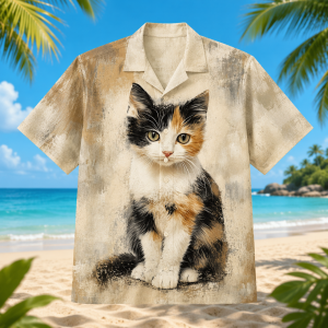 Alternative view of Calico Kitten Hawaiian Shirt for Men & Women, Cute Cat Aloha Shirt