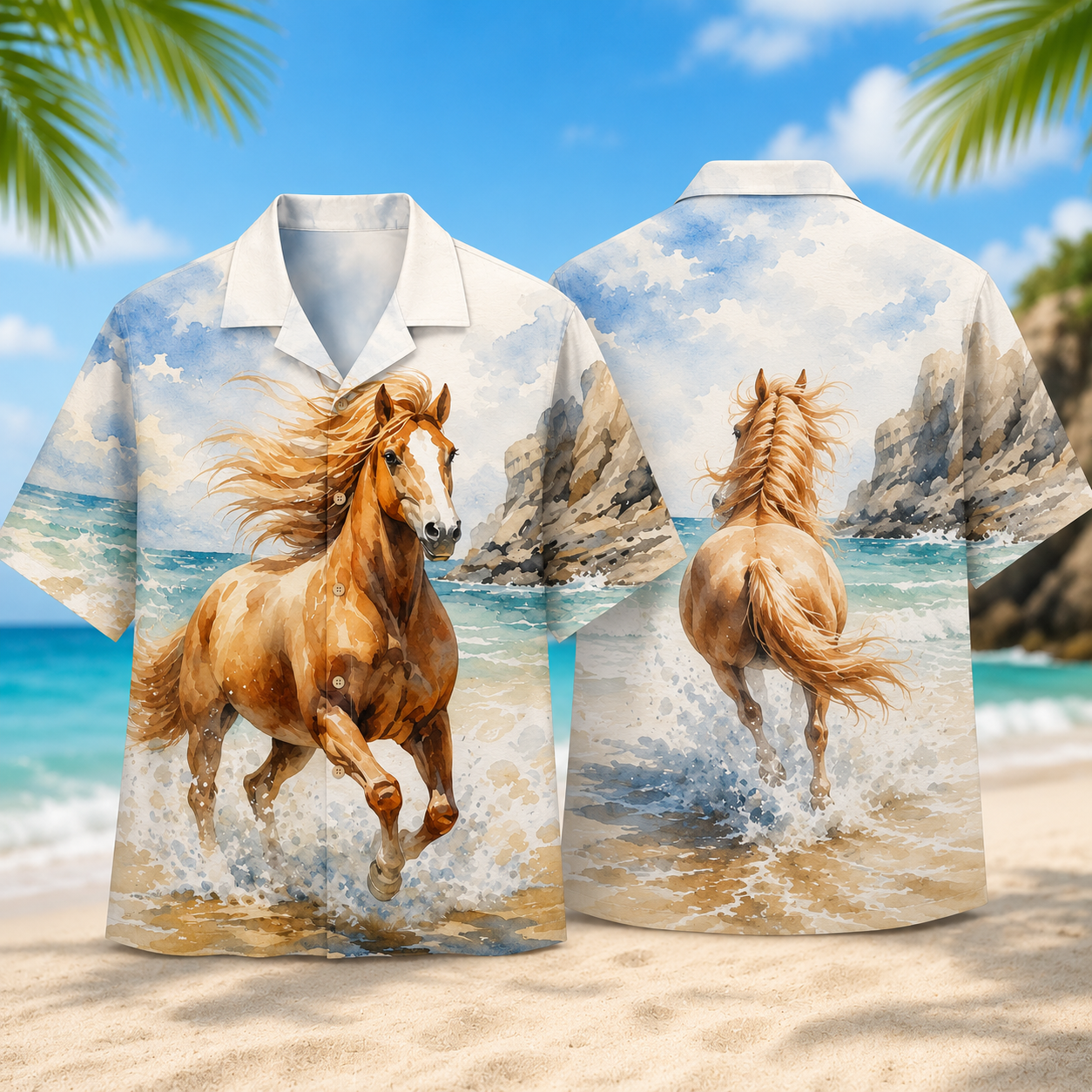 Galloping Horse Hawaiian Shirt for Men & Women, Beach Ocean Wave Aloha Shirt